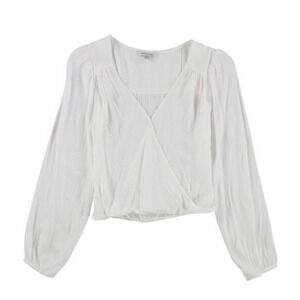 AMERICAN EAGLE AE CROPPED LONG SLEEVE Faux Wrap Blouse Crop Top Shirt White Sz S